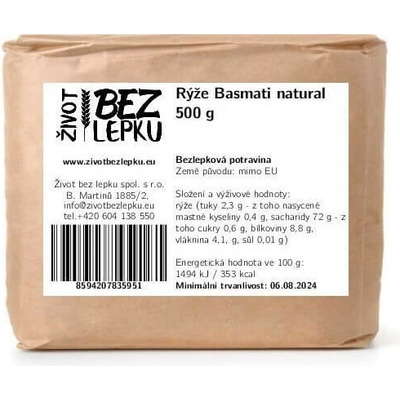 Život bez lepku Basmati natural ryža 0,5 kg