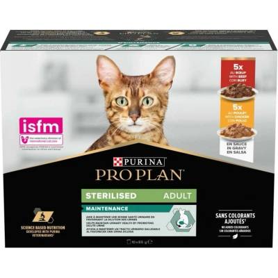 PRO PLAN Sterilised pro sterilizované kočky s hovězím a kuřecím masem v omáčce, 10 x 85 g