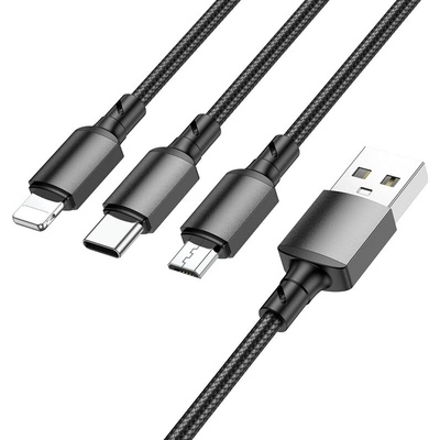 Borofone BX72 3 v 1, USB na Type C, Micro USB, Lightning, 2A, 1m, černý
