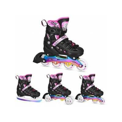 NH10905 4-in-1 LED Inline Skates Pink with Replaceable Hockey Blade Rainbow Size L(39-42) NILS EXTREME