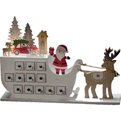 Konstsmide LED dřevěná silueta Adventní kalendář se saněmi 6h časovač 3 teplé bílé diody na baterie vnitřní průhledný kabel baterie: 2 x AAA 1,5V bez 3263-210