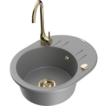 Mexen Kevin еднокамерна гранитна мивка с канали и кухненски смесител Telma, сив - 6517-71-670200-50 (6517-71-670200-50)