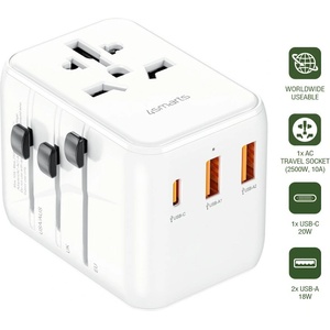 4smarts Nomad World Travel Adapter 20W - захранване с 1xUSB-C и 2xUSB-A изхода и преходници за цял свят в едно устройство за мобилни устройства (бял)