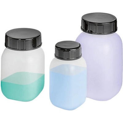 Lahve se širokým hrdlem z HDPE, hranaté, transparentní, objem 100 ml, 30 kusů
