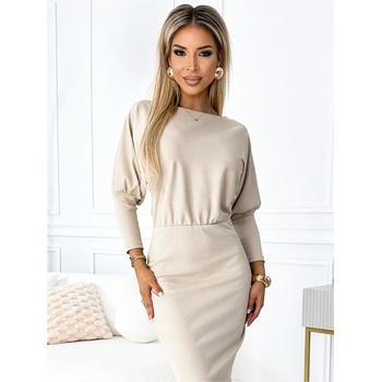 Numoco Раирана рокля с ръкави с маншети - бежова Numoco LARA numoco | Bezhov | ЖЕНИ | S