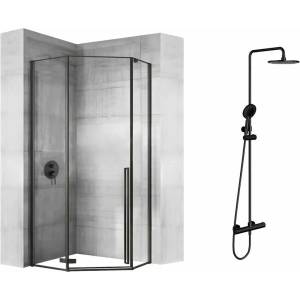 Rea Комплект душ кабина Rea Diamond черна 90x90 и душ колона OMNIRES Y черна (5902557345212+Y1244NBL)