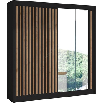 EMS Гардероб с огледало SANTINO 203x215 см, черен/дъб крафт (MT0114)