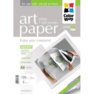 ColorWay Фотохартия, ColorWay, трансфер на тениска, 120 g/m2, A4, 5 страници, Бяла (PTW120005A4) (PTW120005A4)