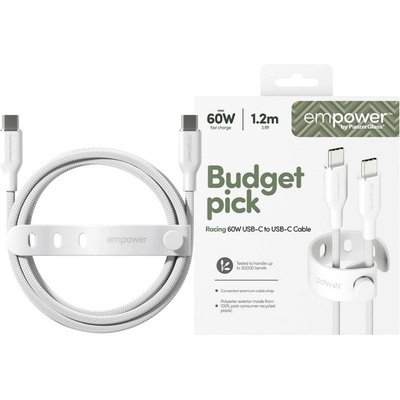 empower by PanzerGlass® Data кабел empower by PanzerGlass Racing USB-C to USB-C Cable 60W USB 2.0, 1, 2m - Silver White