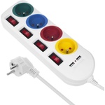 Maclean 4 Plug + 2 USB 1,5 m Switch (MCE229W)