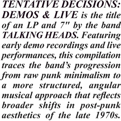 Talking Heads - Tentative Decisions - Demos & Live 3 CD