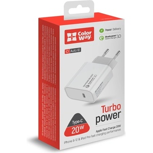 ColorWay USB зарядно устройство, захранващ порт USB Type-C 20W V2, бяло (CW-CHS026PD-WT) (CW-CHS026PD-WT)