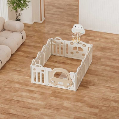 Feelkids Бебешка ограда Feelkids - Кафява кола, с баскетболен кош, 123 x 163 x 62 cm (FQ-WL-QD007-BR)