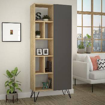 TopMebel Библиотека Jedda TopMebel от меламин в цвят дъб - антрацит 80, 6x29, 6x191cm