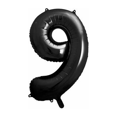 PartyDeco Fóliový balón číslo 9 čierny 86 cm