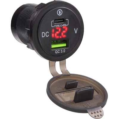 34575R USB nabíječka QC3.0 + USB-C, digitální voltmetr do panelu