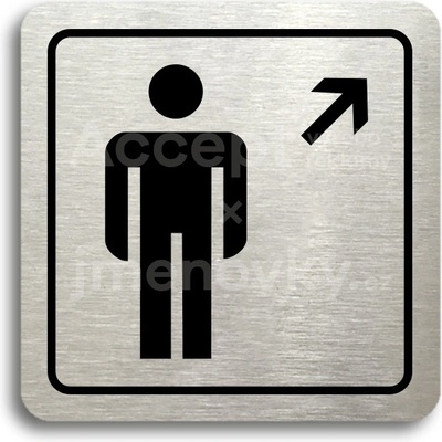 ACCEPT Piktogram WC muži vpravo nahoru - stříbrná tabulka - černý tisk