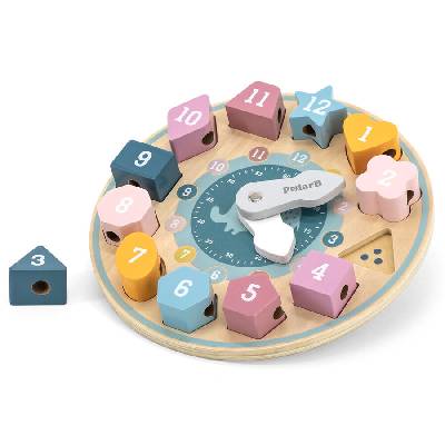 Дървен часовник сортер с елементи за нанизване PolarB - Viga Toys