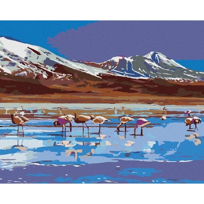 zuty Malování podle čísel Jezero s plameňáky 100 x 80 cm vypnuté plátno na rám 8596530038474