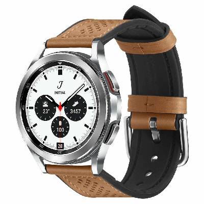 Retro Fit Band 20mm - кожена каишка за Samsung Galaxy Watch 4, Galaxy Watch Active 2, Huawei Watch GT 2 42mm и други (20мм) (кафяв)