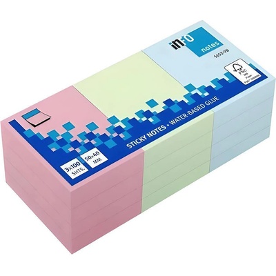 Info notes Самозалепващи, Лепящи листчета 50x40 мм, пастелни цветове, 12 броя в опаковка