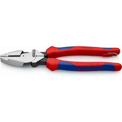 KNIPEX 09 02 240 T Silové kombinované kleště "Lineman's Pliers" s připevňovacím okem americký model s vícesložkovými návleky, s integrovaným připevňovacím okem pro připevnění pojistky proti upadnutí a
