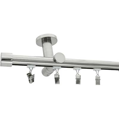 KovovégarnýžeCZ Stropní garnýž Rullo broadway 19 mm efekt nerez Dvouřadá jezdec s háčkem 240 cm