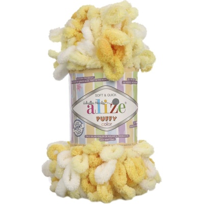 Alize Příze Puffy color 5921 žluto-bílá