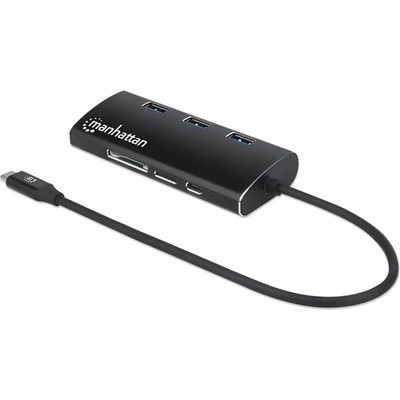 Manhattan USB HUB - USB-C (мъжки) към HDMI, 3 USB-A порта, USB-C, Gigabit RJ45 порт и SD/MicroSD 152440 (152440)