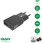 4smarts Захранване за ел. мрежа с USB-A и USB-C изходи и технология за бързо зареждане - 4smarts GaN Duos Slim Wall Charger 30W PD (черен) (541744)