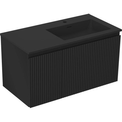 Rivel баня шкаф 90 cm с мивка Otis дясна, 1S, 1D, рифелов, черен мат - 91A23-09047-3-BBFF71-W18P71 (91A23-09047-3-BBFF71-W18P71)