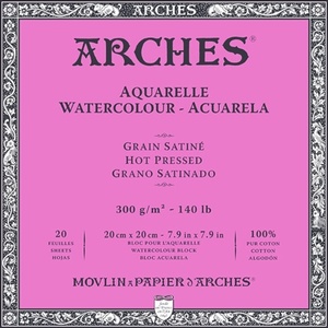 ARCHES Watercolour Hot Pressed Block Natural White Скицник 20 20 x 20 cm 300 g (A1795071)