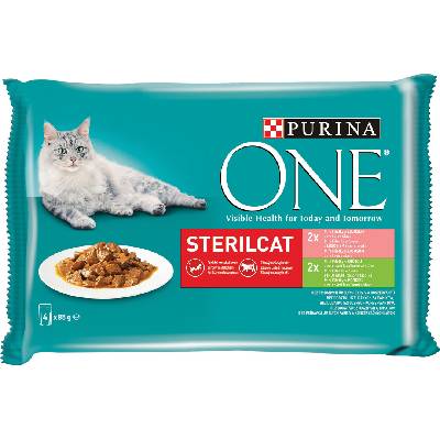 Purina One SterilCat mini filetky s morkou a zelenými fazuľkami s lososom a mrkvou v šťave 4 x 85 g