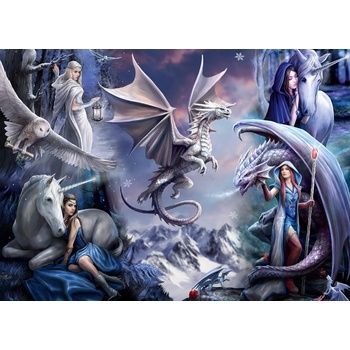 Image 1 of Bluebird Puzzle - Puzzle Anne Stokes - Silver Dragon Collage - 1 500 piese