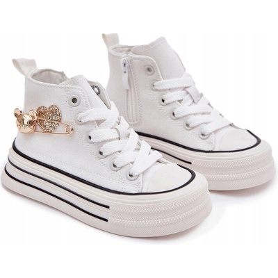 Dětské vysoké tenisky na zip zlatá ozdoba bílé