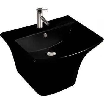 Inter Ceramic Мивка за баня ICC 5345 BLACK, полуконзола, стенен монтаж, с отвор за смесител и преливник, порцелан, черен гланц, 53x46x39см (5345 BLACK)