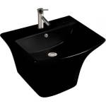 Inter Ceramic Мивка за баня ICC 5345 BLACK, Inter Ceramic, полуконзола, стенен монтаж, с отвор за смесител и преливник, порцелан, черен гланц, 53x46x39см (5345 BLACK)