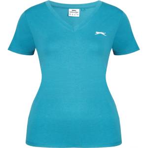 Slazenger Дамска тениска Slazenger Ladies V Neck Tee Shirt - Teal