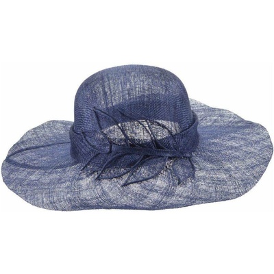 Seeberger Cloche slavnostní klobouk s ozdobou ze sisálové slámy modrý