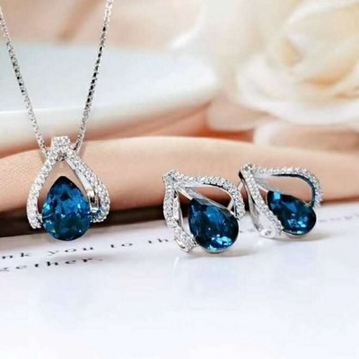 SXY Jewellery Дамски сребърен комплект със син кристал и цирконии | ss2215