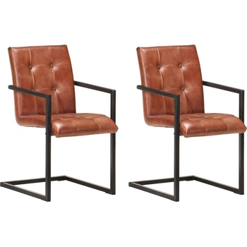 vidaXL Конзолни трапезни столове, 2 бр, кафяви, естествена кожа (321847)