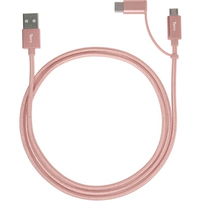Изключително здрав кевларен кабел за устройства с microUSB и USB-C (1 метър) - Torrii KeVable 2-in-1 Universal USB Cable (1 meter) (розово злато) (TOR-KEV-09)