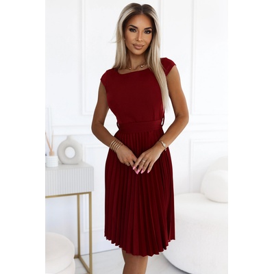 Numoco Елегантна миди рокля с къс ръкав в бордо 311-15nmc-2412 - Бордо, размер xs