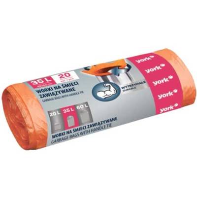 York Торби за смет, с връзка, оранжеви, 35 L, 20 броя