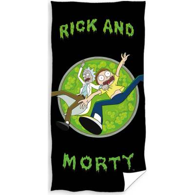 Carbotex dětská plážová osuška RICK A MORTY SKOK DO TŘETÍ DIMENZE zeleno černá 70 x 140 cm