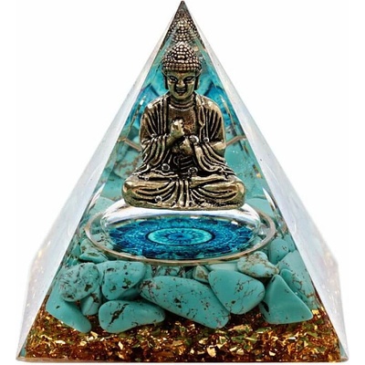 Nefertitis Orgonit pyramida Meditující Buddha s tyrkenitem NF45596 - 6 x 6 x 6,5 cm