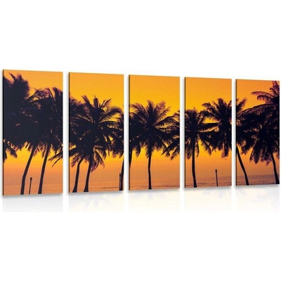 5-dílný obraz západ slunce nad palmami - 100x50