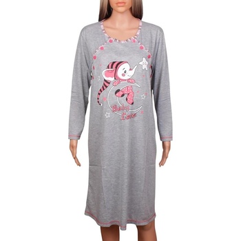 Сива нощница за кърмене с дълъг ръкав слонче и коралов кант