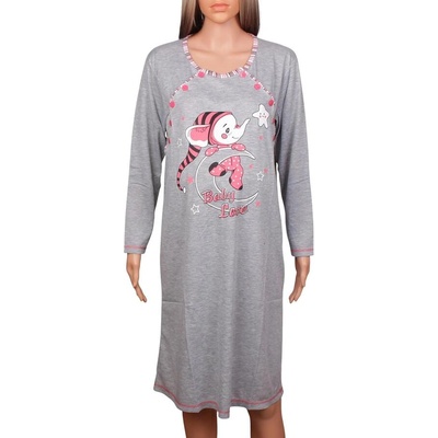 Сива нощница за кърмене с дълъг ръкав слонче и коралов кант