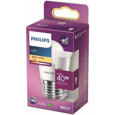 Philips LED žiarovka 1x5,5W E27 470lm 2700K teplá biela, matná biela, EyeComfort